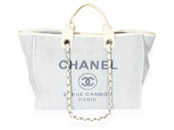 Chanel Raffia Azul Blanco Large Deauville Tote Cuero  ref.706461