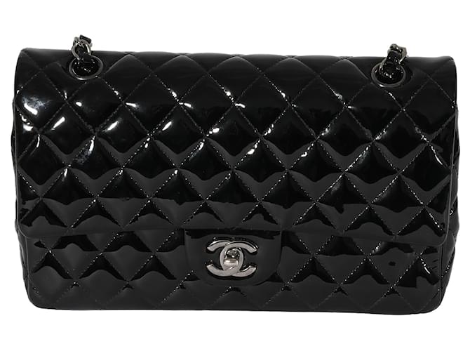 Chanel Black Patent Medium Classic Double Flap  Leather  ref.706465