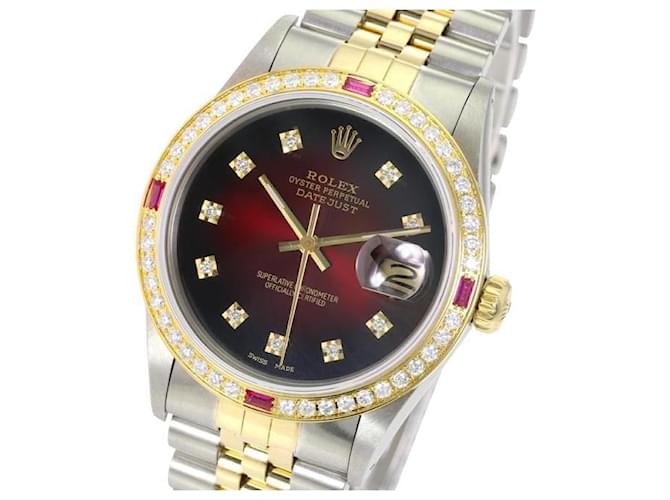 Rolex Red Vignette Datejust Two-tone Dial Diamond Bezel 36mm Watch  Metal  ref.706477