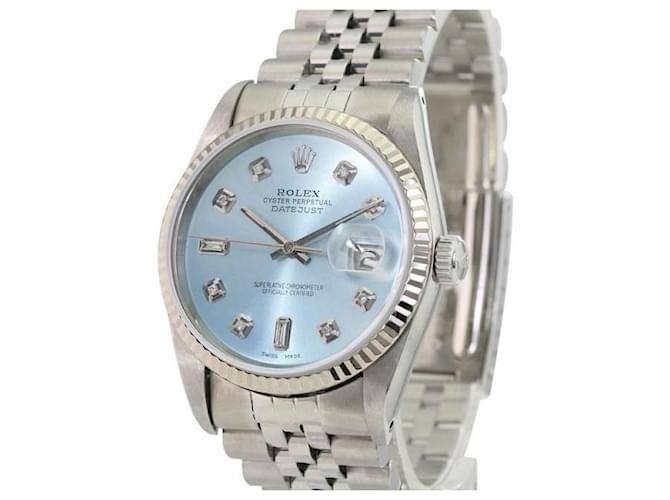 Rolex Ice Blue Mens Datejust 16234 Bisel canelado com mostrador de diamante 36mm relógio Metal  ref.706481