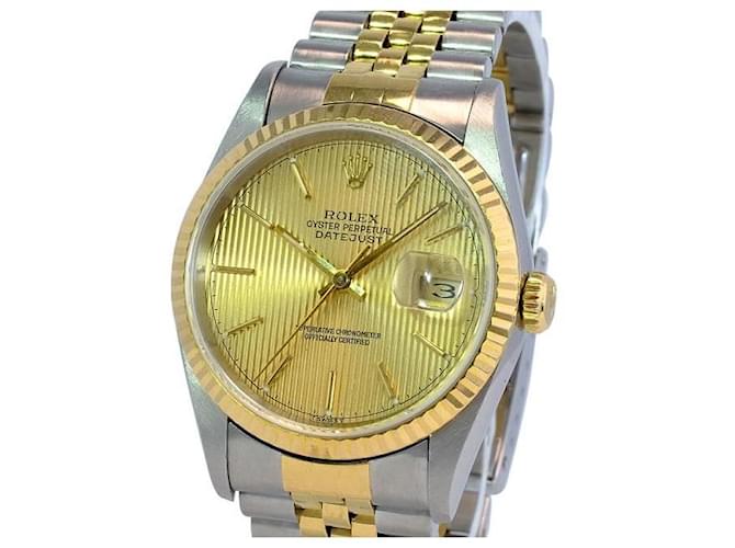 Rolex Champagne Men's Datejust Tapestry Dial Fluted Bezel 36mm Watch  Metal  ref.706484