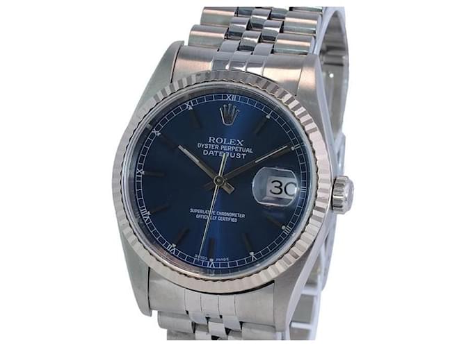 Rolex Datejust Homme Bleu 16234 Cadran 18kw lunette en or et montre en acier Métal  ref.706500