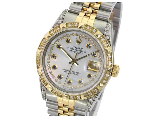 Rolex White Mop Mens Datejust Relógio de dois tons com mostrador de diamante e bisel de diamante Metal  ref.706516