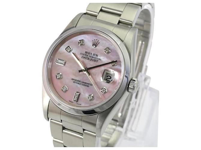 Rolex Pink Mop Unisex Datejust Diamond Dial Smooth Bezel 36mm Watch  Metal  ref.706524