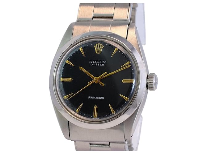 Rolex Men's Rolex Vintage Steel Oyster Precision Black Dial 34mm Watch Ref  Metal  ref.706526