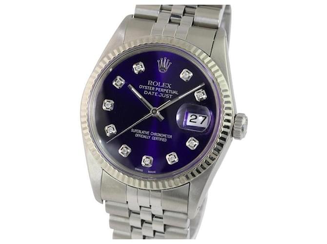 Rolex Purple Mens Datejust Steel Diamond Dial 18k Gold Fluted Bezel Watch  Metal  ref.706528