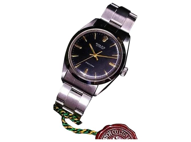 Rolex Men's  Vintage Steel Oyster Precision Black Dial 34mm Watch Ref  Metal  ref.706530