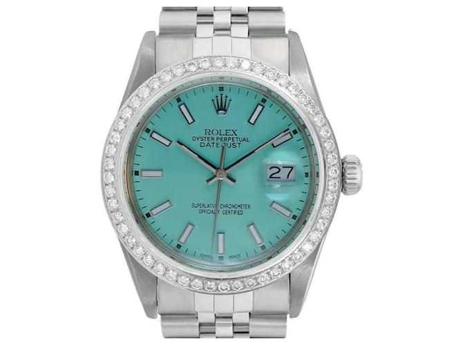 Rolex Powder Blue Mens Datejust S Steel Custom Dial Diamond Bezel 36mm Watch  Metal  ref.706531