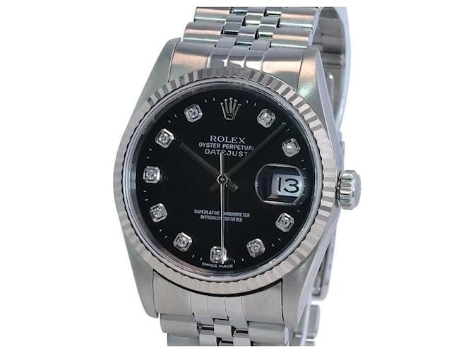 Rolex Black Datejust Factory Dial 18kw Gold Bezel & Steel 16234 Watch  Metal  ref.706535