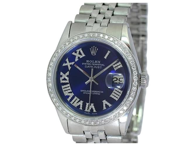 Rolex Blue Roman Masculino 36mm Datejust Aço Mostrador Diamante Bisel Relógio R Metal  ref.706537