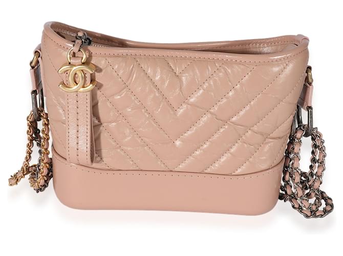 Chanel Pink Aged Calfskin Chevron Quilted Small Gabrielle Hobo  Leather  ref.706574