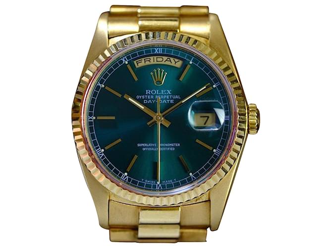 Rolex Mens Day-date Rare Factory Green Dial 18k Gold Watch  Metal  ref.706606