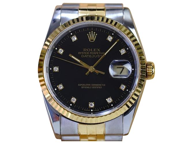 Rolex Mens Datejust Factory Black Diamond Dial 36mm Watch-all Factory Preto Metal  ref.706616