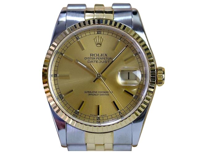 Rolex Datejust 16233 Champagne Dial 18k Fluted Bezel 36mm Watch -all Factory  Yellow Metal  ref.706617