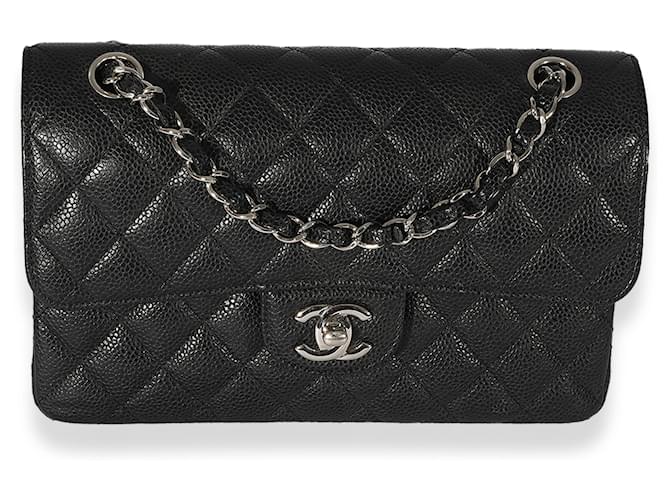 Timeless Chanel Black Quilted Caviar Small Classic Flap Bag  Leather  ref.706635