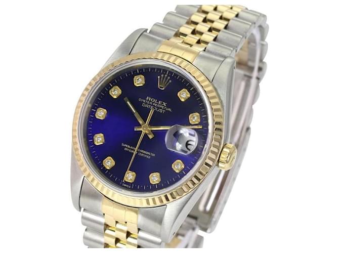 Rolex Blue Mens Datejust bicolore diamante scanalato 36orologio mm Metallo  ref.706675