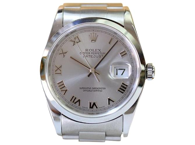 Rolex Datejust Silbernes römisches Zifferblatt 36mm Uhr Grau Metall  ref.706676