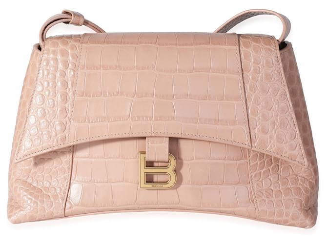 Hourglass Small Croc Effect Tote Bag in Pink - Balenciaga