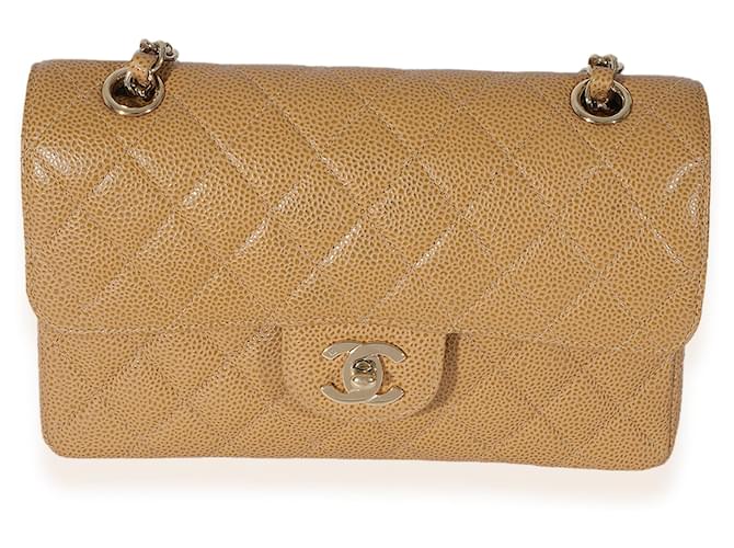 Chanel Beige Quilted Caviar Small Classic Double Flap Bag Brown Leather  ref.706685 - Joli Closet