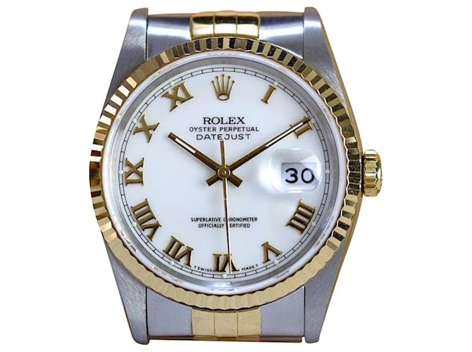 Rolex Datejust Factory weißes römisches Zifferblatt mit Papieren 36mm Uhr Metall  ref.706695