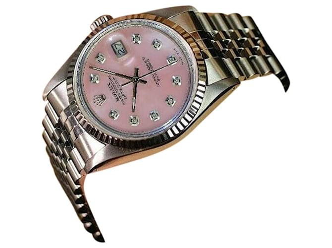 Rolex Mens Datejust Ss 36mm Pink Mop Diamond Dial Fluted Bezel Watch Ref 16014  Metal  ref.706703