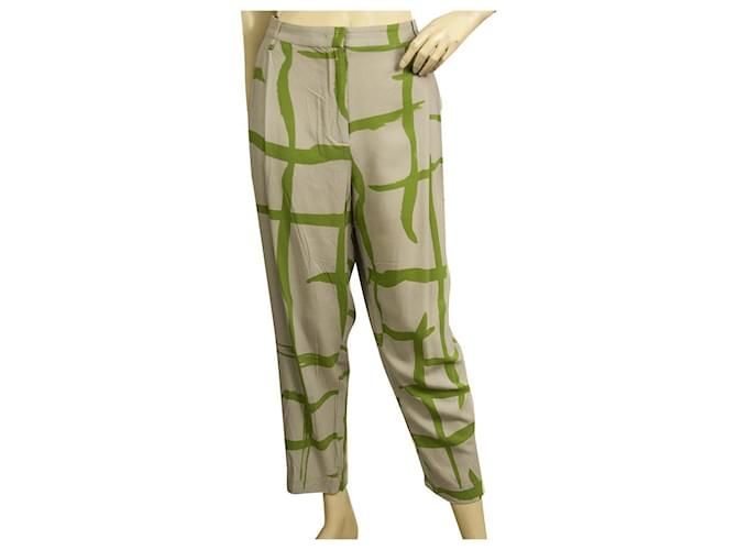 Lorena Antoniazzi Grey & Green Geometric Pattern Pantalón cropped talla pantalón 48 Verde Gris Viscosa  ref.706983