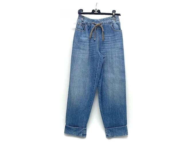 * CHANEL-BD249 CC Coco Mark 18A Roll Up Bottoms Jeans Jeanshose Baumwolle Damen Blau Unbenutzt  ref.707149