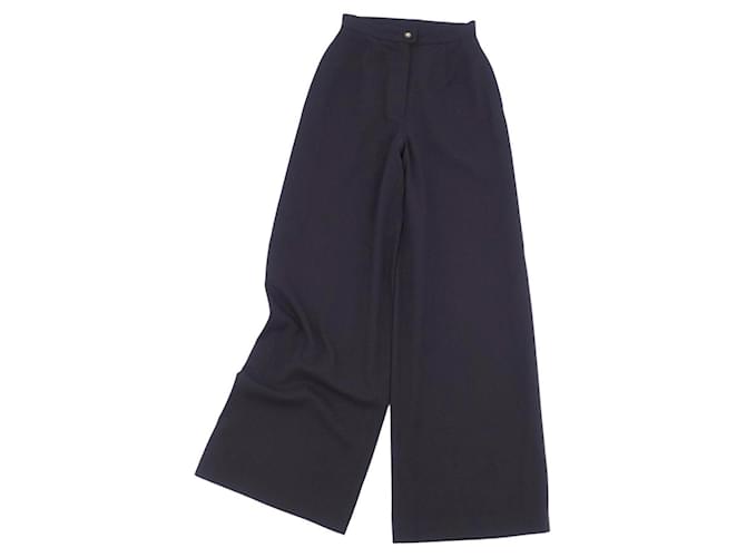 * Pantalon Chanel CHANEL Vintage 95P Coco Mark Button Wide Pants Pantalon taille haute en laine pour femme Noir Taille 36 (Équivalent S) Soie  ref.707154