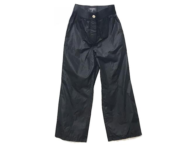 * Chanel P57163 CC Coco Mark Button Bottoms Pants 100% Silk Women's Black  ref.707155