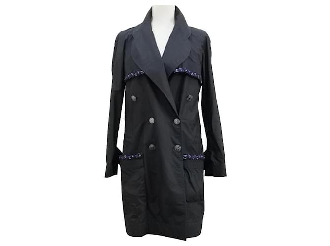 * Trench-coat CHANEL en coton × polyuréthane Noir Coco Mark Button  ref.707219