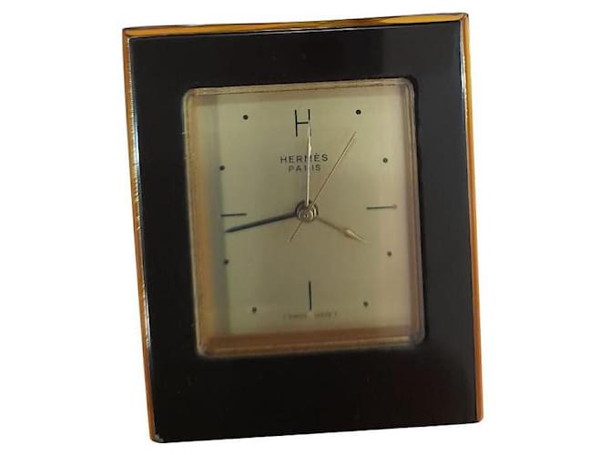 Hermès Vintage Uhr Hermes Paris erwacht Braun Golden Vergoldet  ref.707314