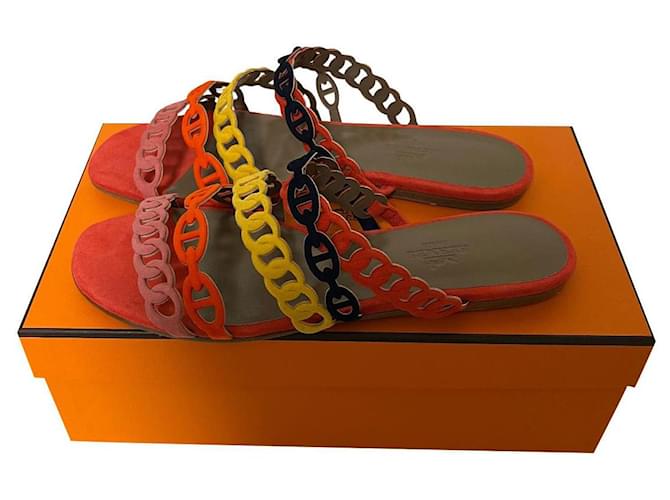 Hermès sandales rivages Cuir Multicolore  ref.707329