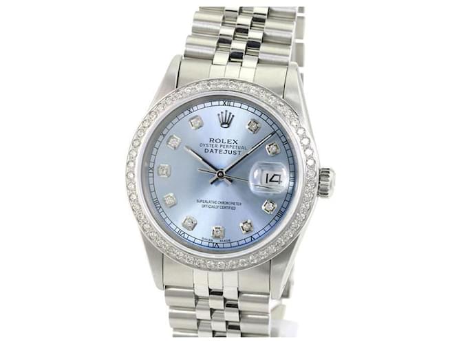 Rolex Azul Gelo Mens Datejust Aço Mostrador Diamante Bisel Diamante 36mm relógio Metal  ref.707347