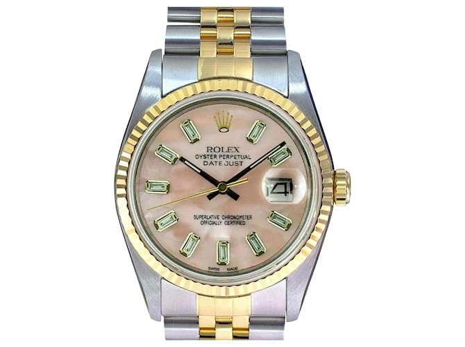 Rolex Mens Datejust 2-tone Pink Mop Dial 16233 Dial 18k Fluted Bezel 36mm Watch  Metal  ref.707361
