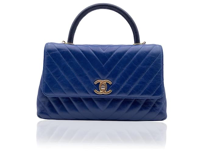 Chanel Blue Caviar Chevron Quilted Leather Coco Handle Flap Blue  ref.707368