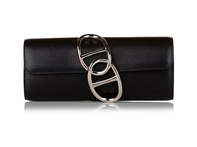 Hermès Hermes Black Tadelakt Egee Clutch Bag Leather Pony-style calfskin  ref.707388