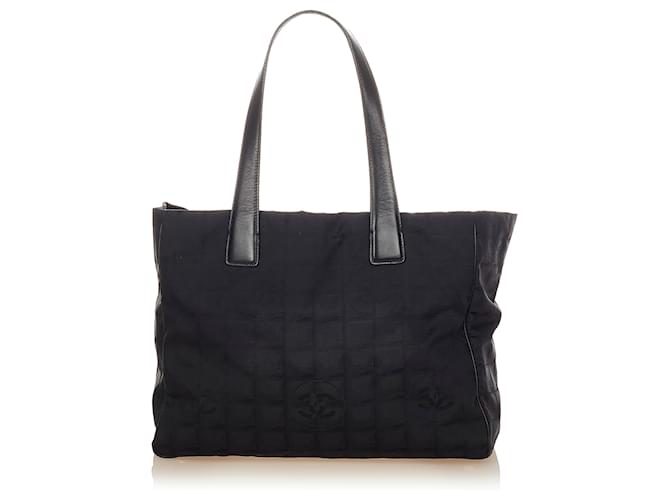 Chanel Black New Travel Line Nylon Tote Bag Leather Pony-style calfskin Cloth  ref.707397