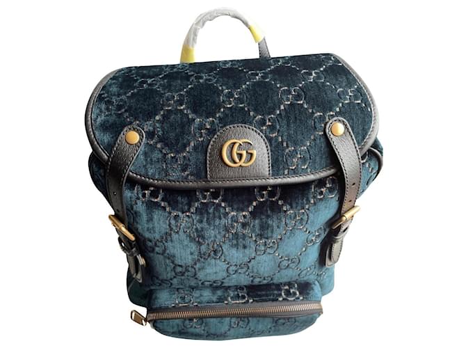 Gucci Marmont lined buckle backpack in blue velvet with GG monogram Leather  ref.707427