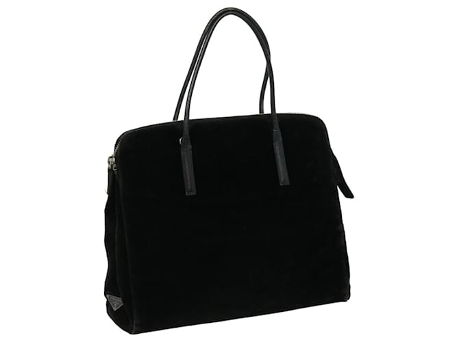 PRADA Hand Bag Velor Leather Black Auth ar7940  ref.707633