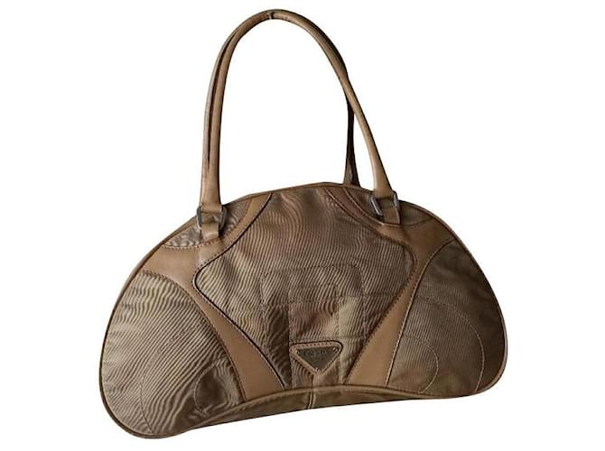 Prada Bowling bag mini handbag Beige Leather Cloth ref.707719