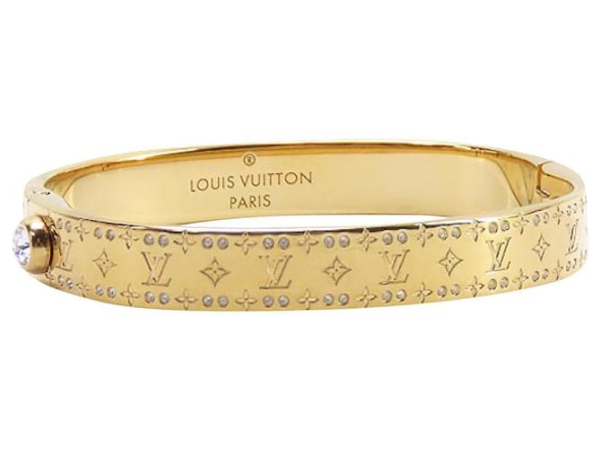 * Louis Vuitton Bracciale Rigido Nanogram Strass Bangle Metallo Oro Strass Swarovski D'oro  ref.707754