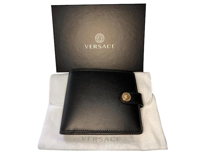Versace - Portefeuille compact Cuir Noir  ref.707792