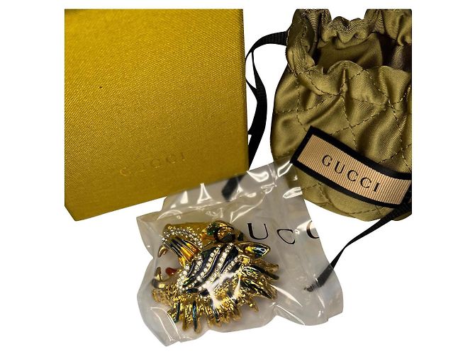 Spilla Gucci Rajah Testa con Cristalli Placcata Oro Multicolore