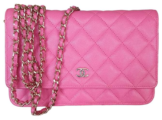 Wallet On Chain Portafoglio Chanel su catena Rosa Pelle  ref.707828