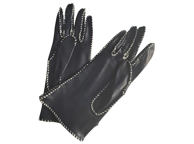 Hermès Gloves Navy blue Leather  ref.707843