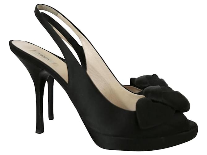 Sapatos Prada Black Satin Rose D'Orsay Preto Cetim  ref.707976