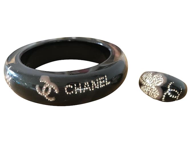 Chanel Schmucksets Schwarz Silber Harz  ref.707999