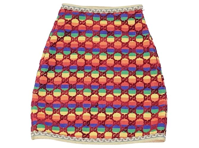 *GUCCI Skirt GG Pattern Velvet Jacquard Women's Bottoms 38 (S equivalent) Multi Color Multiple colors Silk Cotton Polyester Rayon Acetate  ref.708022