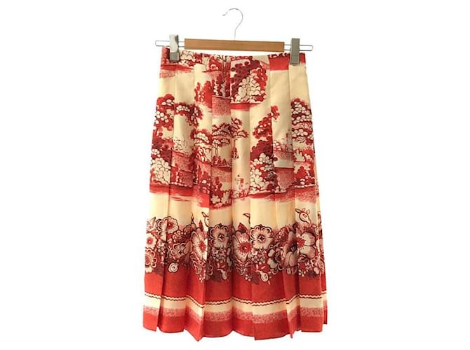 *Gucci  Floral Pattern Flare Skirt Ladies Skirt Knee Length Skirt Red Cloth  ref.708023