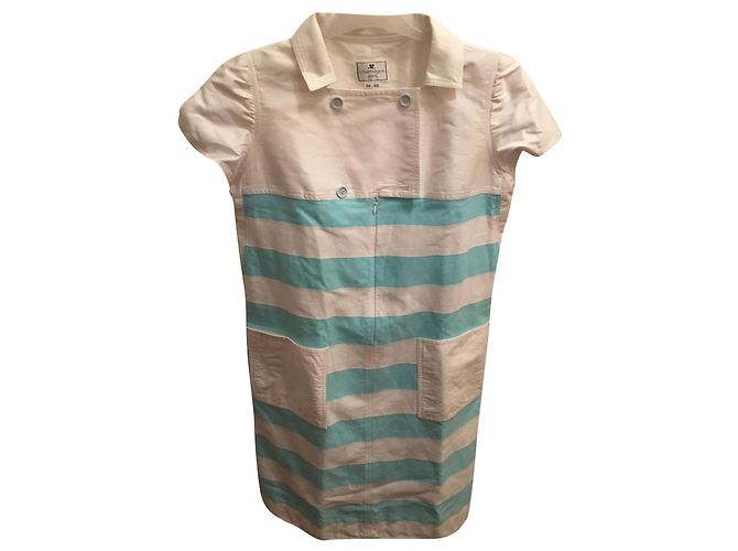 Vestido Courreges de algodão azul claro e branco